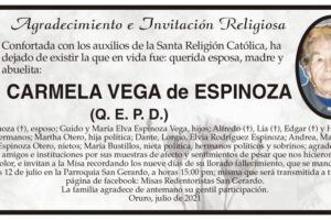 Agradecimiento e Invitación Religiosa por Carmela Vega de Espinoza