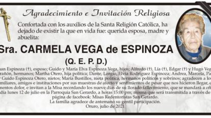 Agradecimiento e Invitación Religiosa por Carmela Vega de Espinoza