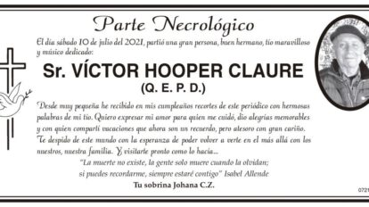 Parte Necrológico de Víctor Hooper Claure