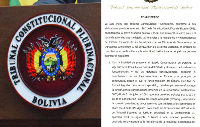 Comunicado sobre la sucesión de Añez como Presidente