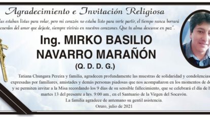 Agradecimiento e Invitación Religiosa por Ing. Mirko Basilio Navarro Marañón