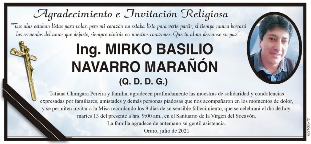Agradecimiento e Invitación Religiosa por Ing. Mirko Basilio Navarro Marañón