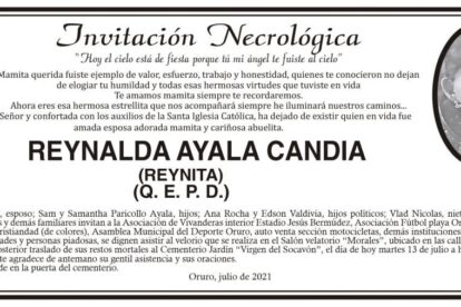 Invitación Necrológica de Reynalda Ayala Candia