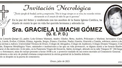 Invitación Necrológica de Graciela Limachi Gómez