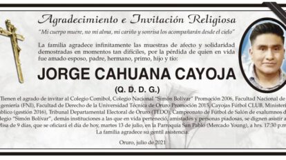 Agradecimiento e Invitación Religiosa por JORGE CAHUANA CAYOJA