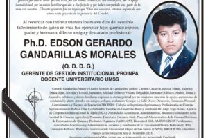 Agradecimiento por Ph.D. Edson Gerardo Gandarillas Morales