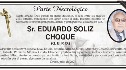 Parte Necrológico de Eduardo Soliz Choque