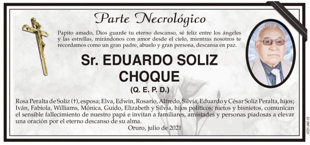 Parte Necrológico de Eduardo Soliz Choque
