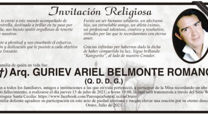 Invitación Religiosa para GURIEV ARIEL BELMONTE ROMANO