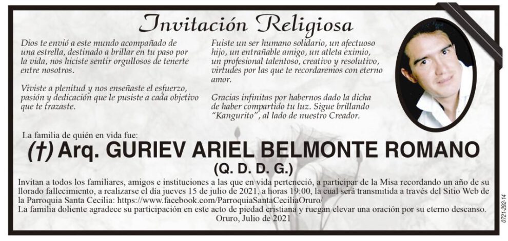 Invitación Religiosa para GURIEV ARIEL BELMONTE ROMANO
