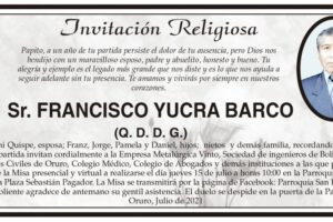 Invitación Religiosa en memoria de Francisco Yucra Barco