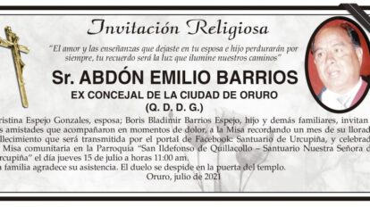 Invitación Religiosa para Abdón Emilio Barrios