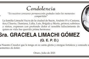 Condolencia por el fallecimiento de Graciela Limachi Gómez