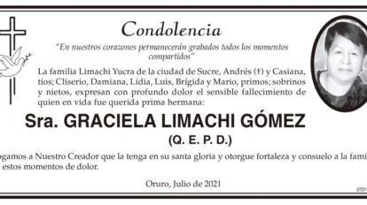 Condolencia por el fallecimiento de Graciela Limachi Gómez
