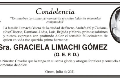 Condolencia por el fallecimiento de Graciela Limachi Gómez