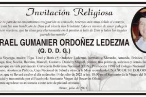 Invitación Religiosa en memoria de Israel Gumanier Ordoñez Ledezma