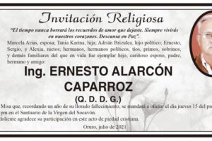 Ing. Ernesto Alarcón Caparroz, invitación a misa en su memoria