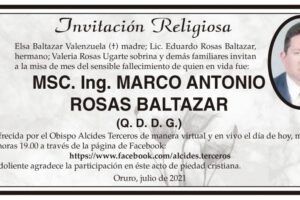 Invitación Religiosa: MSC. Ing. Marco Antonio Rosas Baltazar
