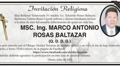 Invitación Religiosa: MSC. Ing. Marco Antonio Rosas Baltazar