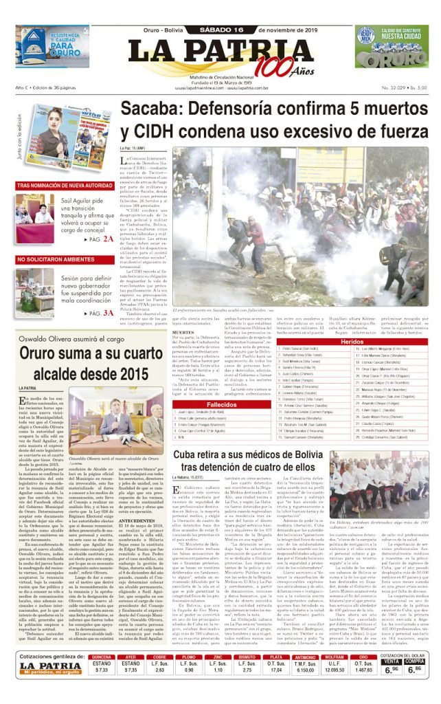 Portadas impresas del periódico La Patria