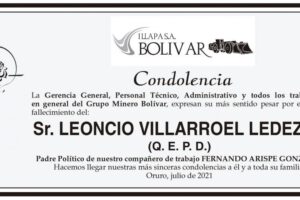 Condolencia por el fallecimiento de Leoncío Villarroel Ledezma