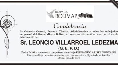 Condolencia por el fallecimiento de Leoncío Villarroel Ledezma