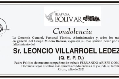 Condolencia por el fallecimiento de Leoncío Villarroel Ledezma