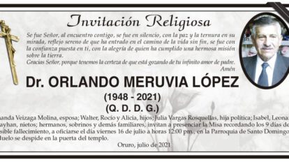 Invitación Religiosa: Dr. Orlando Meruvia López