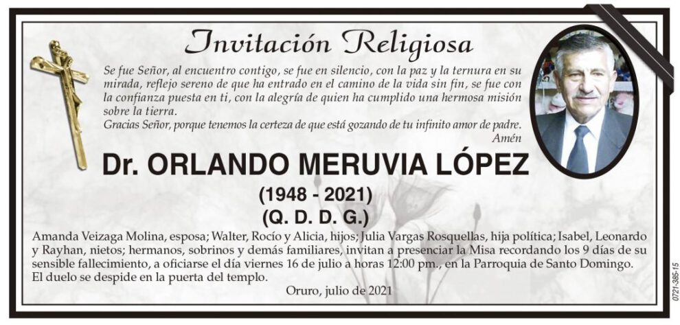 Invitación Religiosa: Dr. Orlando Meruvia López