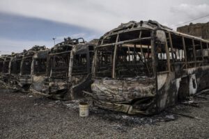 Imagen de la quema de buses PumaKatari en 2019