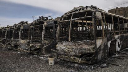Imagen de la quema de buses PumaKatari en 2019