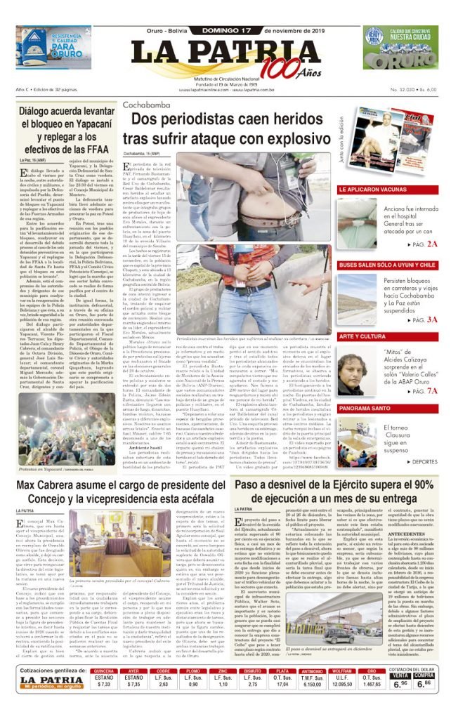 Portadas impresas del periódico La Patria