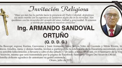 Ing. Armando Sandoval Ortuño, invitación religiosa en su memoria
