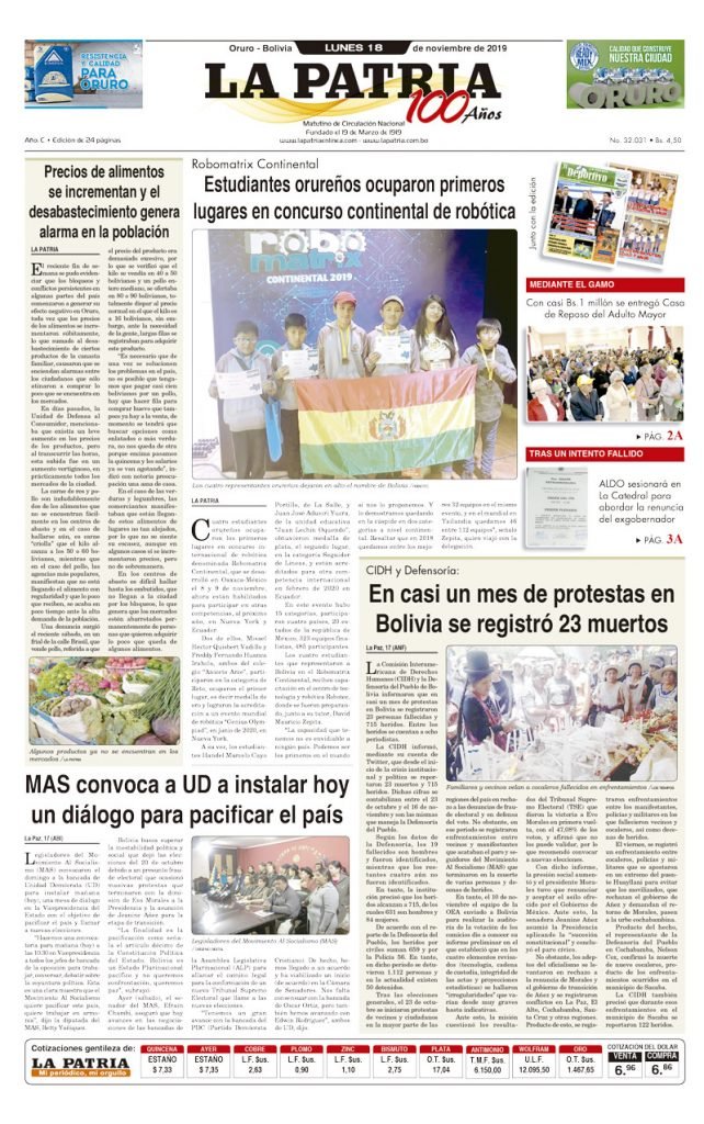 Portadas impresas del periódico La Patria