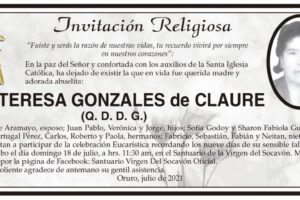 Invitación Religiosa para Teresa Gonzales de Claure