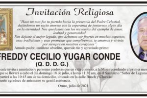 Invitación Religiosa para Freddy Cecilio Yugar Conde