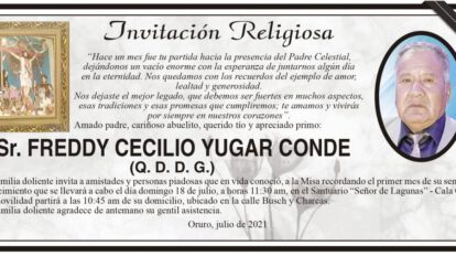 Invitación Religiosa para Freddy Cecilio Yugar Conde