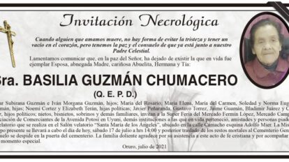 Invitación Necrológica de Basilia Guzmán Chumacero
