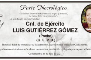 Parte Necrológico de Cnl. de Ejército LUIS GUTIÉRREZ GÓMEZ