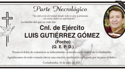 Parte Necrológico de Cnl. de Ejército LUIS GUTIÉRREZ GÓMEZ