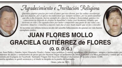 Agradecimiento e Invitación Religiosa por Juan Flores Mollo y Graciela Gutiérrez