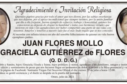 Agradecimiento e Invitación Religiosa por Juan Flores Mollo y Graciela Gutiérrez