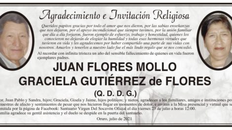 Agradecimiento e Invitación Religiosa por Juan Flores Mollo y Graciela Gutiérrez