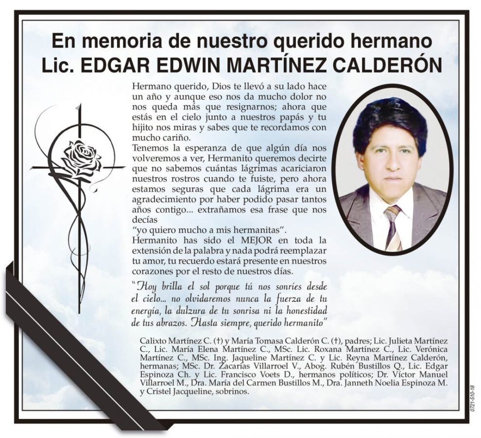 Obituario de Lic. Edgar Edwin Martínez Calderón