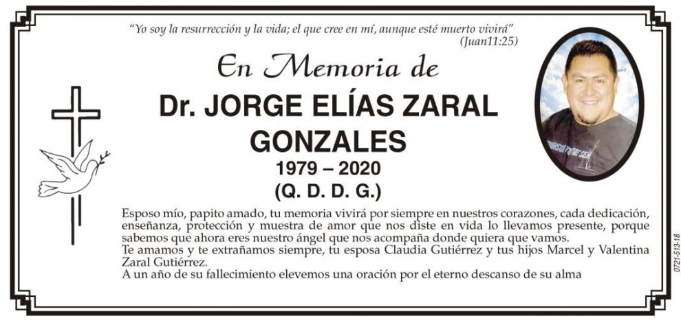 En memoria de Dr. Jorge Elías Zaral Gonzales