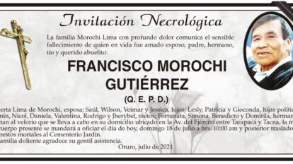 Invitación Necrológica de Francisco Morochi Gutiérrez