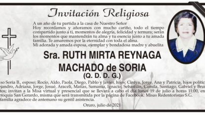 Obituario de Ruth Mirta Reynaga Machado