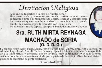 Obituario de Ruth Mirta Reynaga Machado