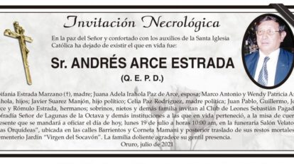 Invitación Necrológica: Sr. Andrés Arce Estrada (Q. E. P. D.)