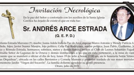 Invitación Necrológica: Sr. Andrés Arce Estrada (Q. E. P. D.)